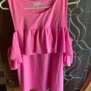 Lilly Pulitzer Pink Shirt Cold Shoulder Ruffle Top Size Large